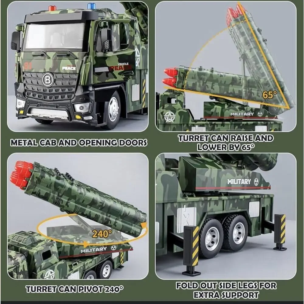 Die-Cast Metal Military Missile Launcher Toy Truck Battery Powered
